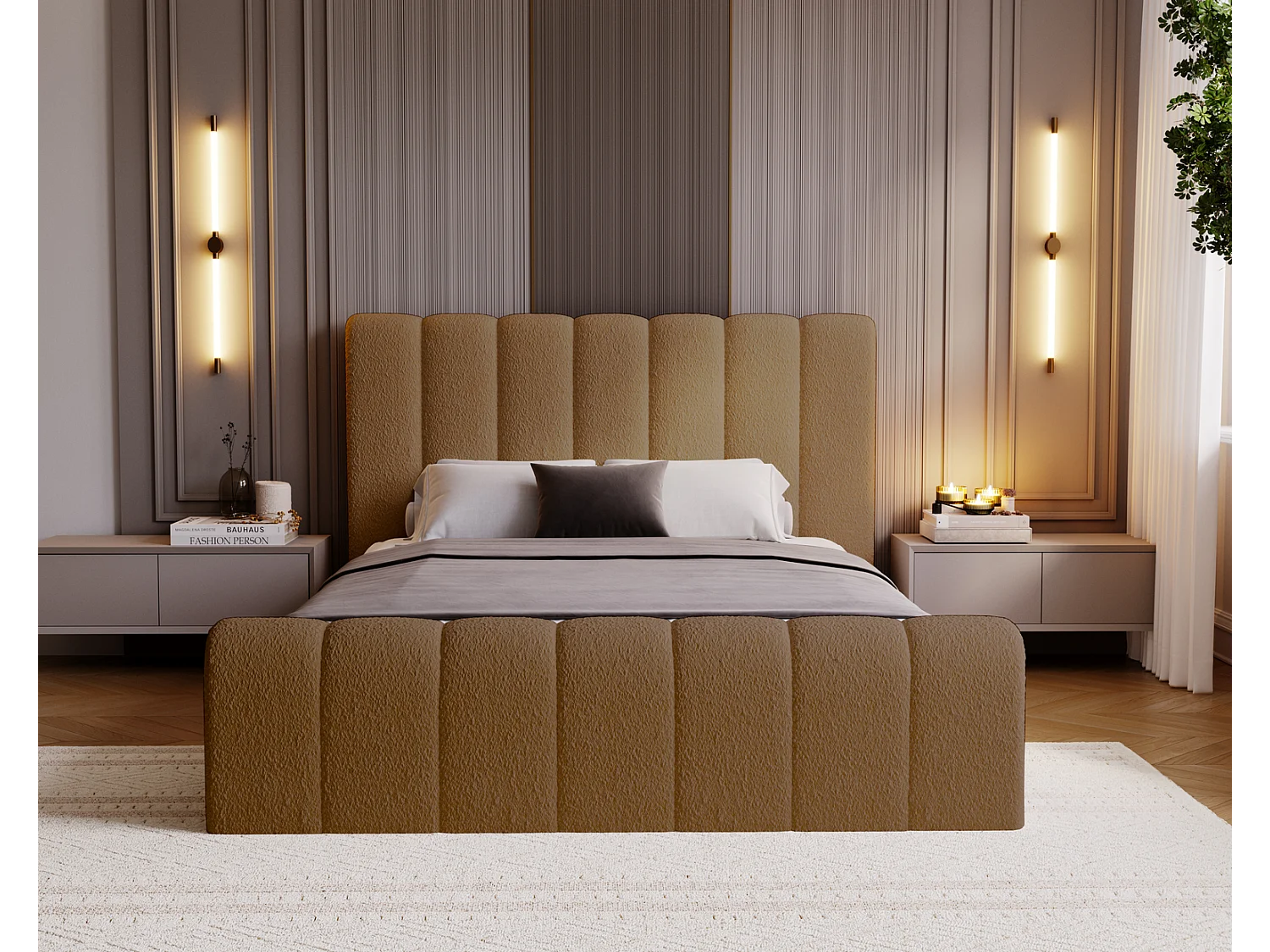 Emporius bed bouclé 160x200 Valetta - Gestoffeerd bed met opbergruimte, luxe bed met lattenbodem en bedlade - tweepersoonsbed 160x200 - Oranje (Anthology 10)