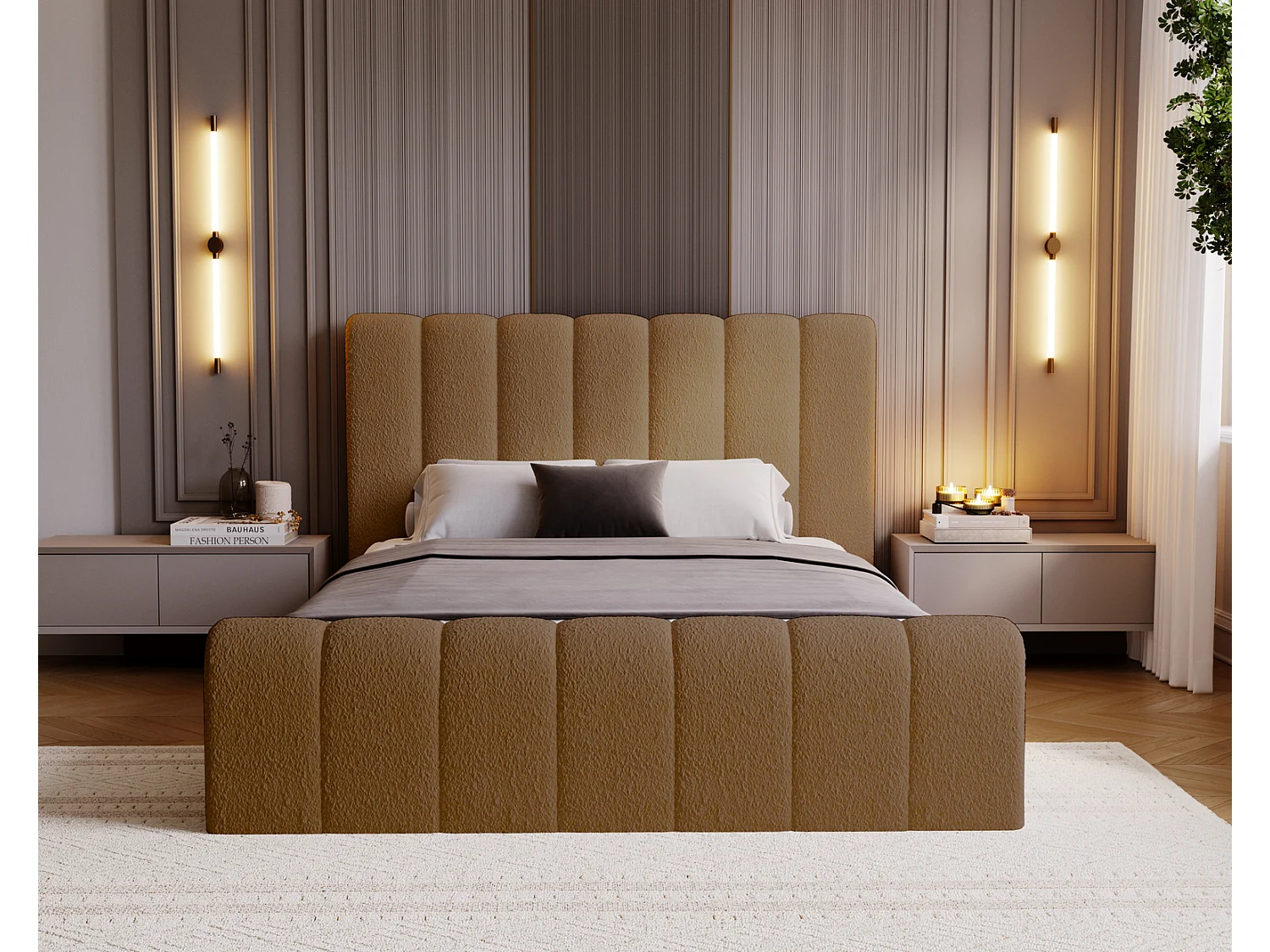 Emporius Polsterbett Bouclé 160x200 Valetta - Bett mit Bettkasten, Lattenrost & Kopfteil - Hersteller, Doppelbett 160x200 (Orange - Anthology 10)