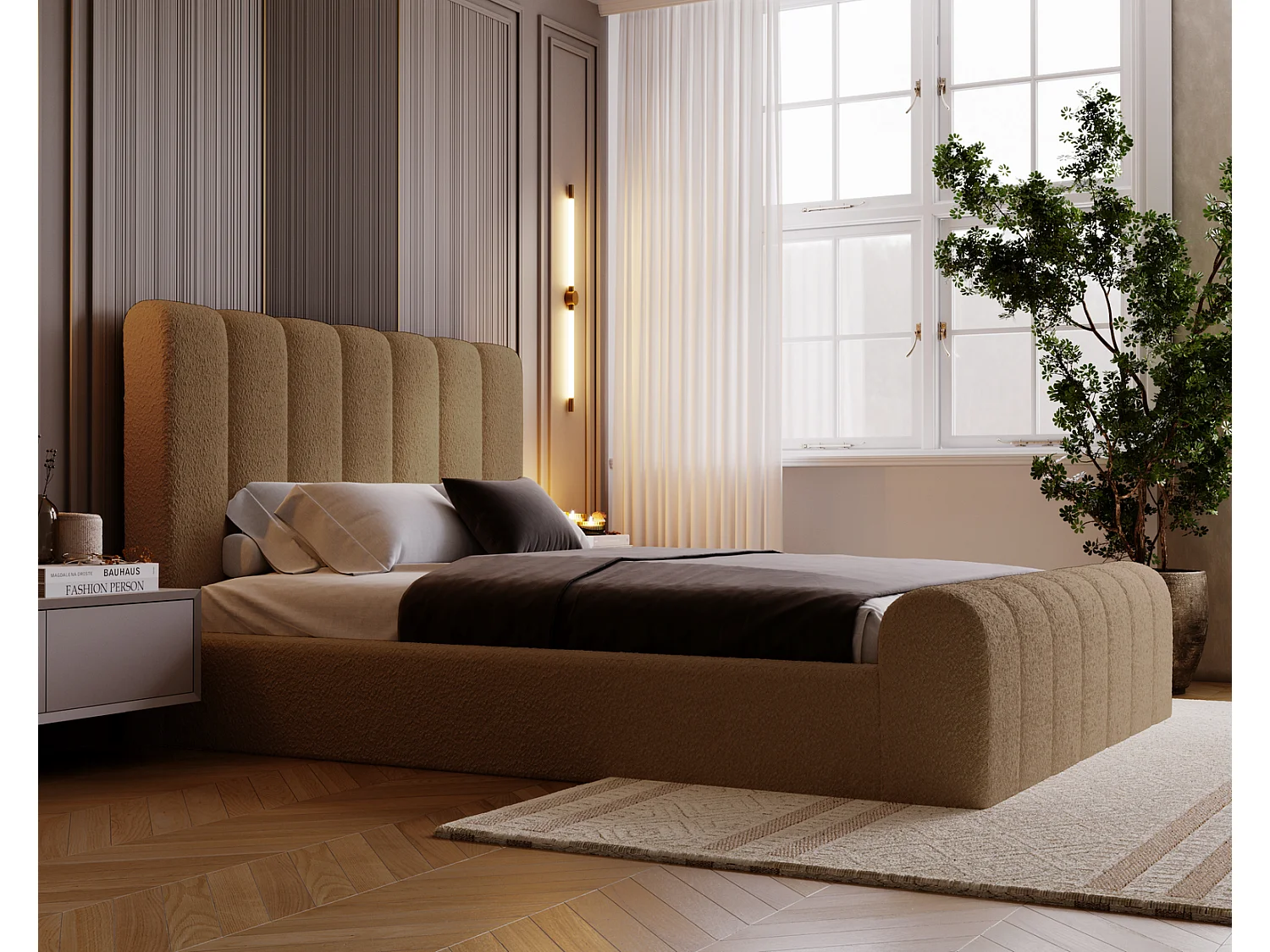 Emporius Polsterbett Bouclé 160x200 Valetta - Bett mit Bettkasten, Lattenrost & Kopfteil - Hersteller, Doppelbett 160x200 (Orange - Anthology 10)