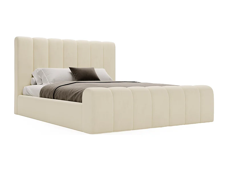 Emporius bed 140x200 Valetta - tweepersoonsbed met opbergruimte, luxe bed met lattenbodem en bedlade - Gestoffeerd bed 140x200 - Beige (Amor Velvet 4323)