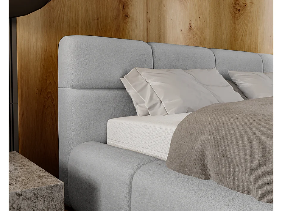 Emporius Lit rembourré 160x200, Lit adulte avec Rangement Oslo - Tete de Lit, Velvet, lit double - Gris (Solar 80)