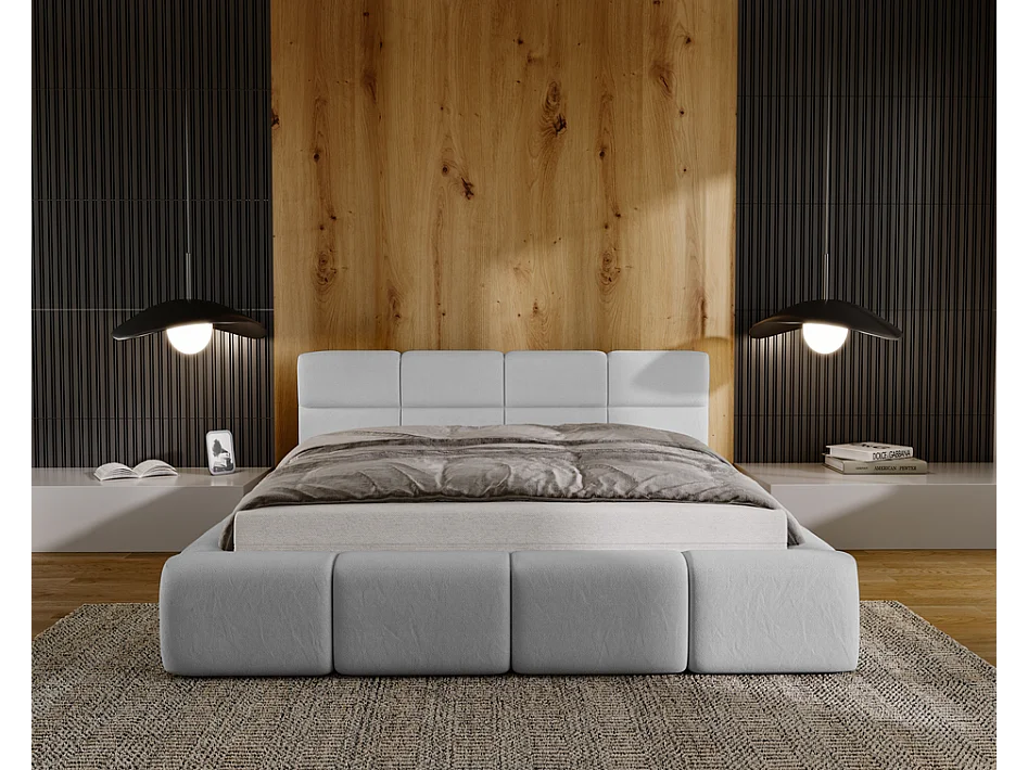 Emporius tweepersoonsbed 160x200, gestoffeerd bed Oslo -  dik foam, lattenbodem, fluwelen - Grijs (Solar 80)