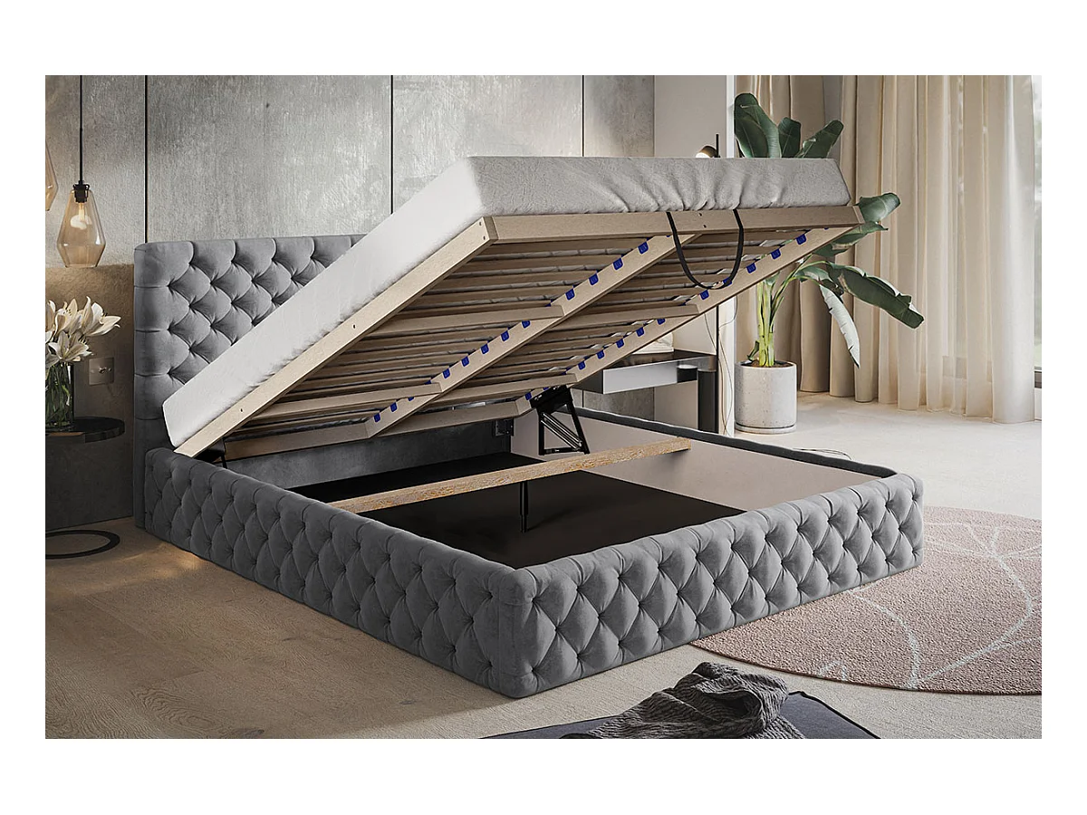 Emporius Lit adulte 180x200 Furis - Lit double avec Rangment - Lit rembourrée, lit chesterfield 140x200 - Velvet Noir (Amor Velvet 4322)