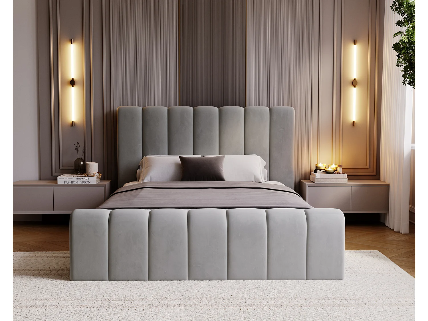 Emporius Lit 160x200 Valetta - Lit Rembourré avec Rangement, Sommier à Lattes, Lit adulte velvet 160x200 - Gris clair (Amor Velvet 4318)