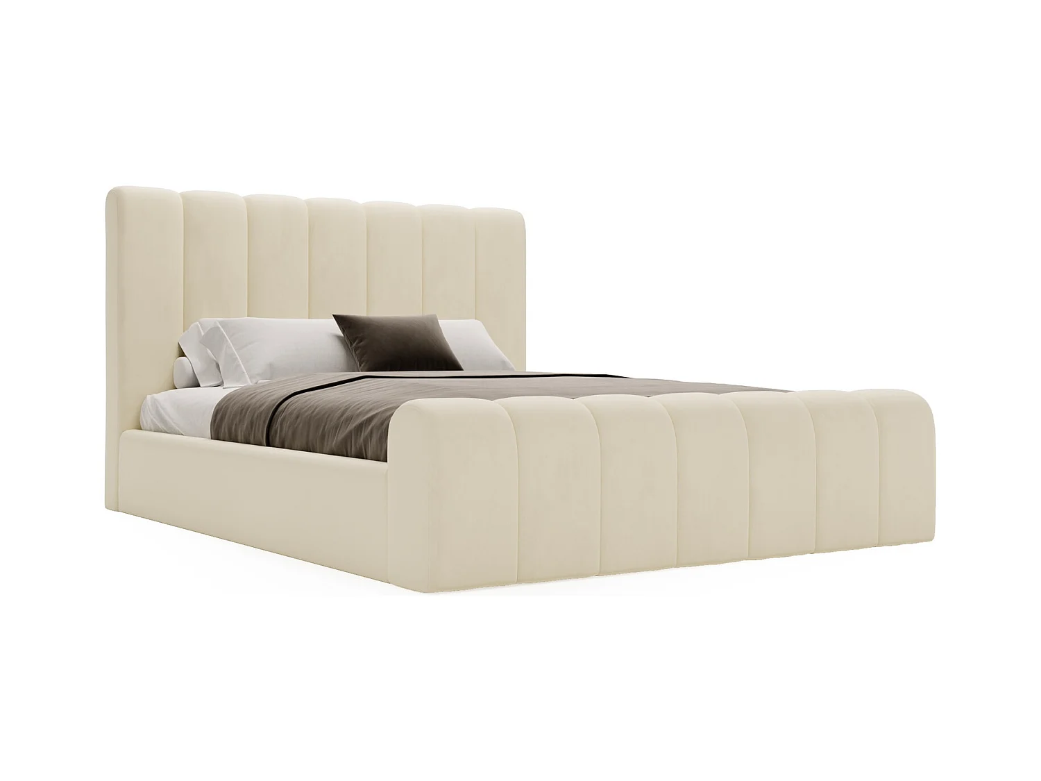 Emporius Lit 200x200 Valetta - Lit Rembourré avec Rangement, Sommier à Lattes, Lit adulte velvet 200x200 - Beige (Amor Velvet 4323)