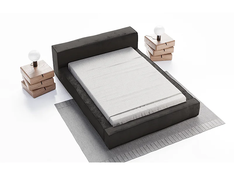 Emporius Lit double avec Rangement 180x200 Bueno - Lit rembourré, Sommier à Lattes, Tête de Lit - Noir (Infinity 18)