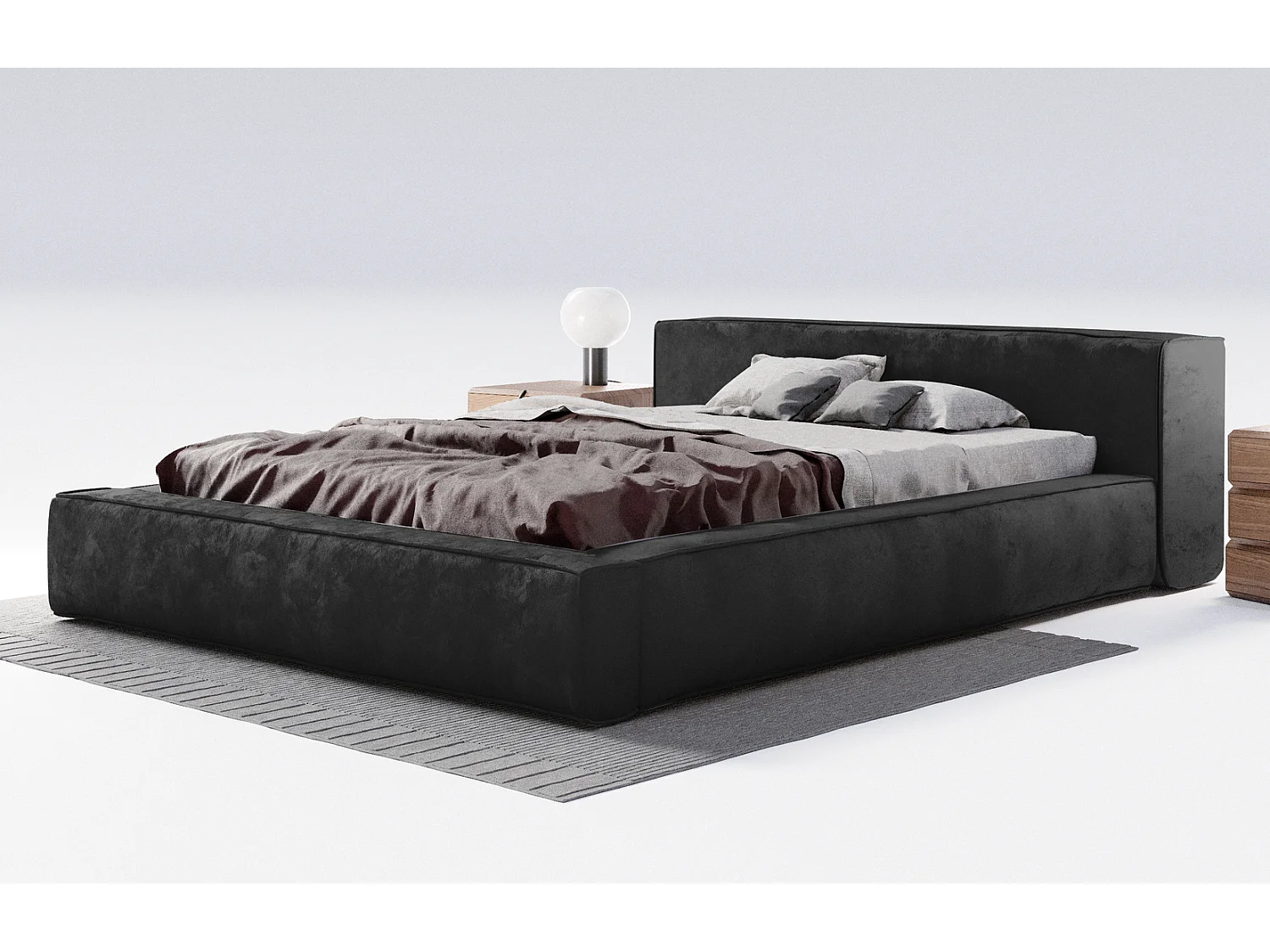 Emporius gestoffeerd bed tweepersoonsbed 180x200 Bueno - lattenbodem, opbergruimte - fluweel - Zwart (Infinity 18)