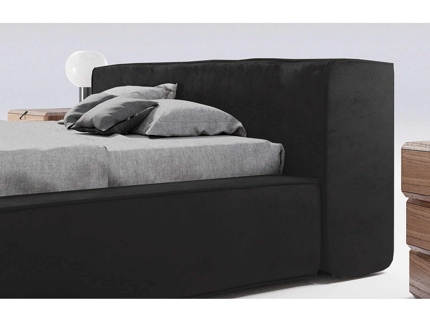 Emporius gestoffeerd bed tweepersoonsbed 180x200 Bueno - lattenbodem, opbergruimte - fluweel - Zwart (Infinity 18)