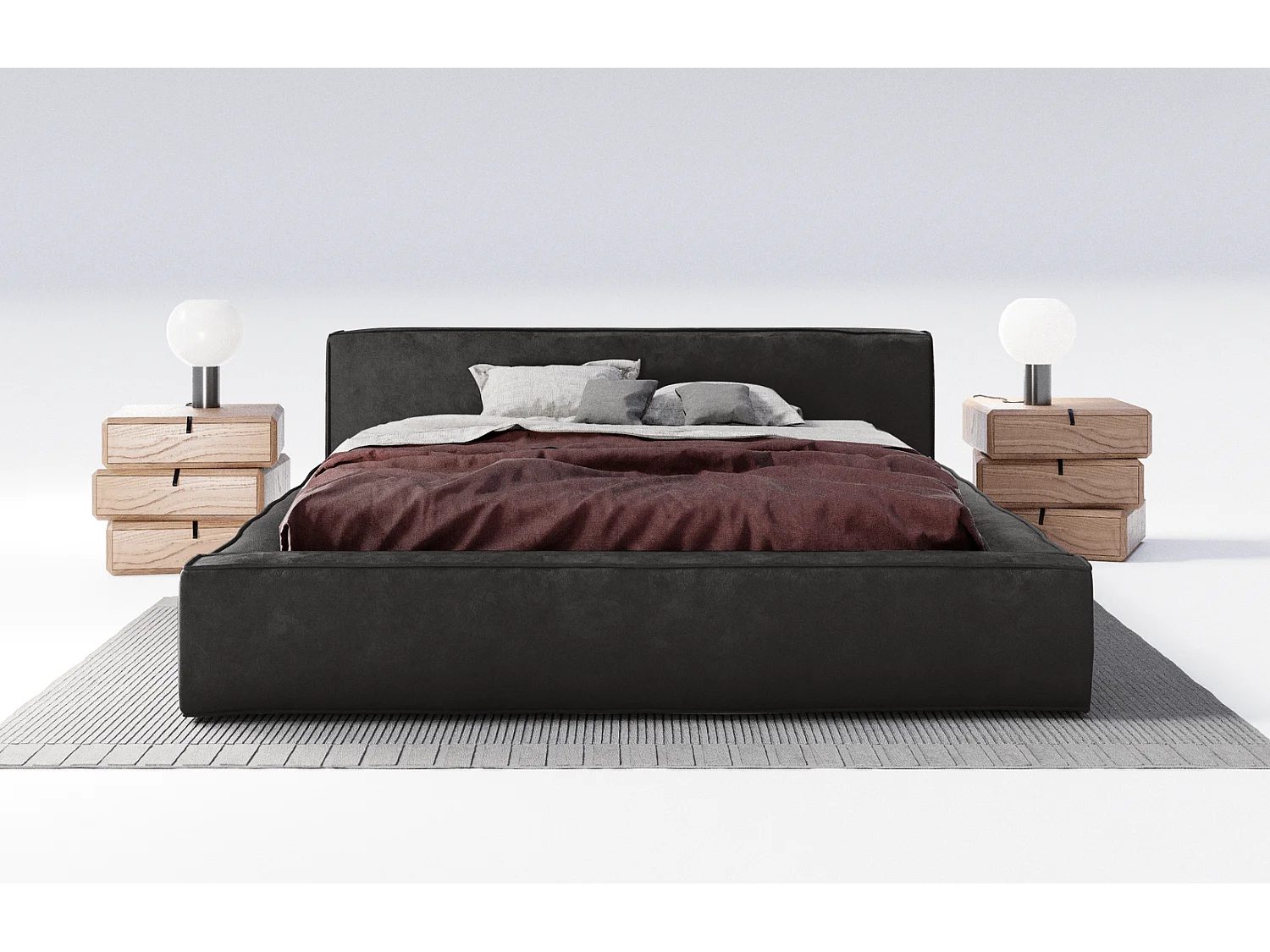 Emporius gestoffeerd bed tweepersoonsbed 180x200 Bueno - lattenbodem, opbergruimte - fluweel - Zwart (Infinity 18)