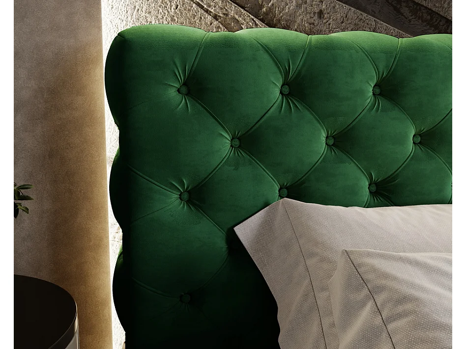 Emporius Ali łóżko chesterfield 140x200 cm - pikowania, pojemnik, stelaż, łóżko dwusobowe 140x200 do sypialni - tkanina aksamitna, zielony (Magic Velvet 2225)
