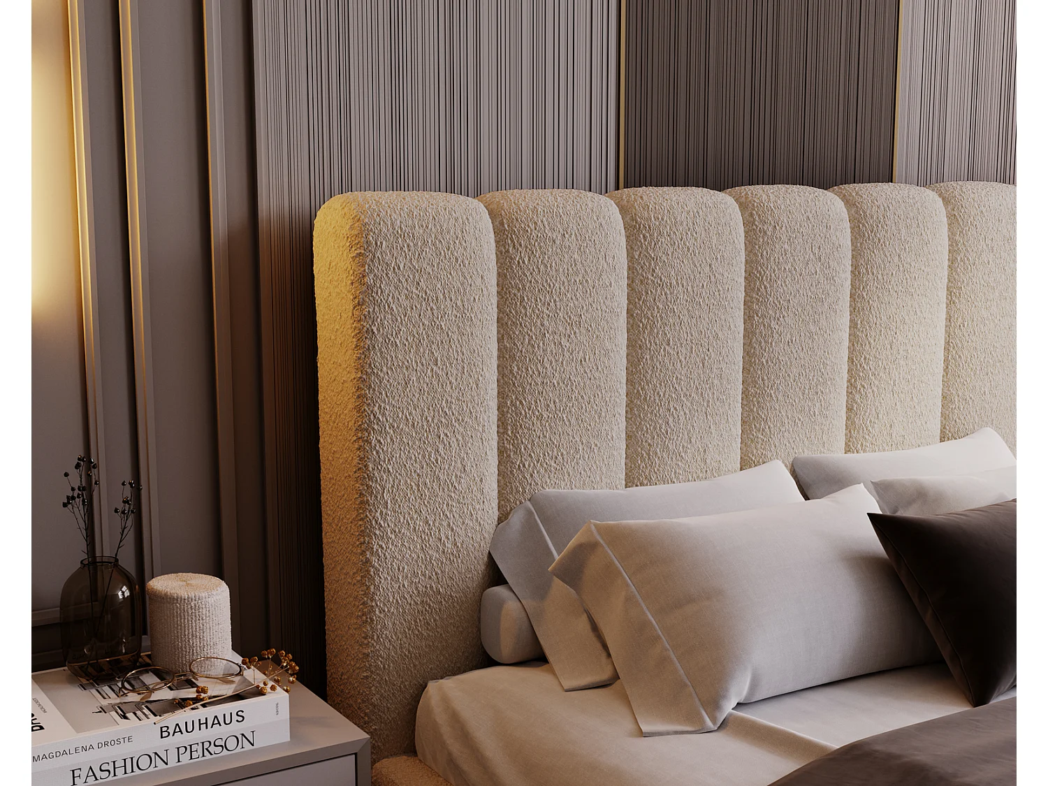 Emporius Polsterbett Bouclé 200x200 Valetta - Bett mit Bettkasten, Lattenrost & Kopfteil - Hersteller, Doppelbett 200x200 (Beige - Anthology 3)