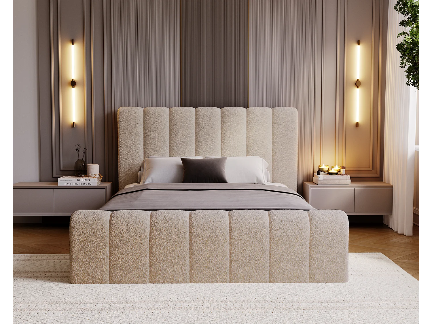 Emporius Polsterbett Bouclé 200x200 Valetta - Bett mit Bettkasten, Lattenrost & Kopfteil - Hersteller, Doppelbett 200x200 (Beige - Anthology 3)