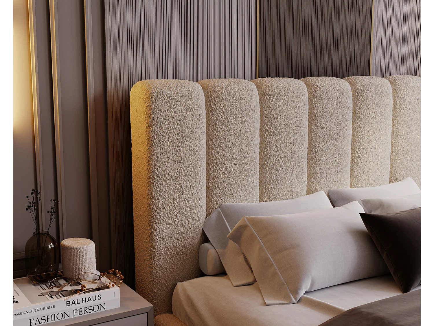 Emporius Polsterbett Bouclé 200x200 Valetta - Bett mit Bettkasten, Lattenrost & Kopfteil - Hersteller, Doppelbett 200x200 (Beige - Anthology 3)