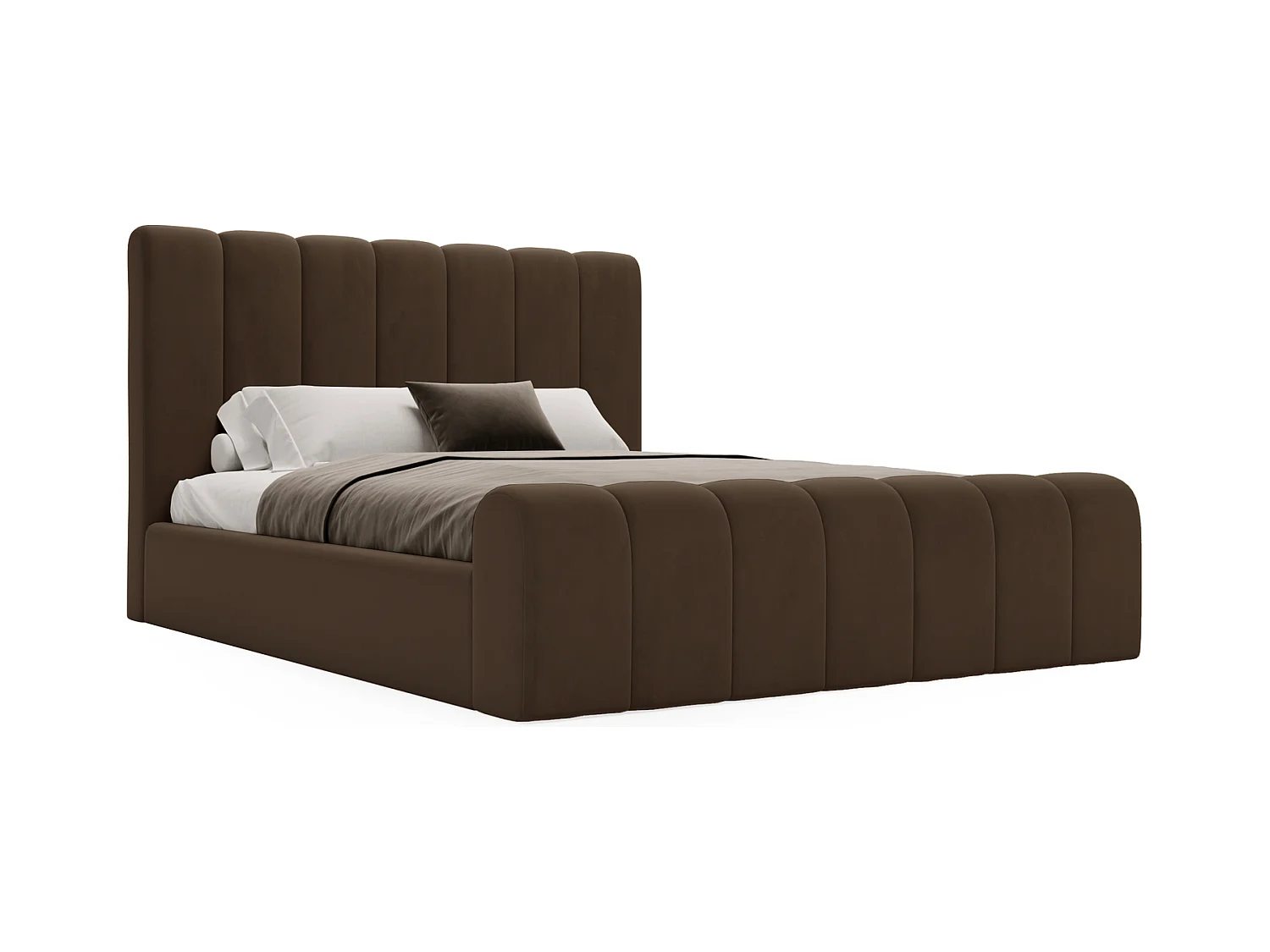 Emporius bed 160x200 Valetta - tweepersoonsbed met opbergruimte, luxe bed met lattenbodem en bedlade - Gestoffeerd bed 160x200 - Bruin (Amor Velvet 4301)