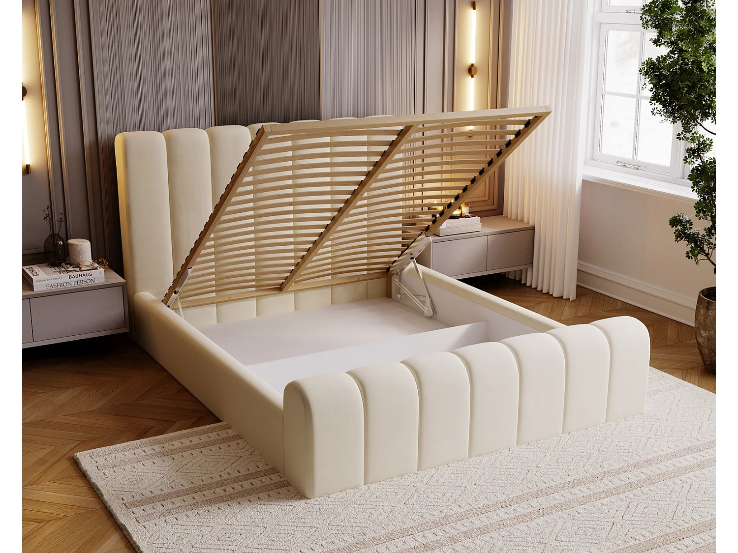 Emporius Lit 160x200 Valetta - Lit Rembourré avec Rangement, Sommier à Lattes, Lit adulte velvet 160x200 - Brun (Amor Velvet 4301)