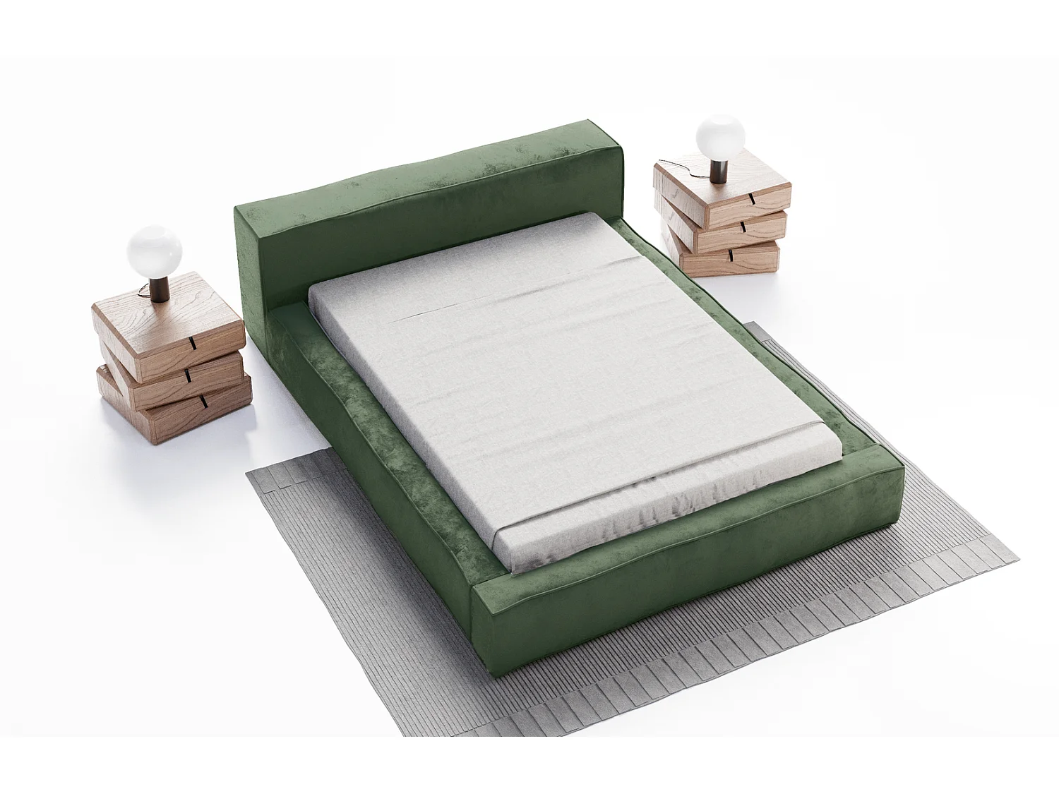 Emporius Lit double avec Rangement 140x200 Bueno - Lit rembourré, Sommier à Lattes, Tête de Lit - Vert (Infinity 10)