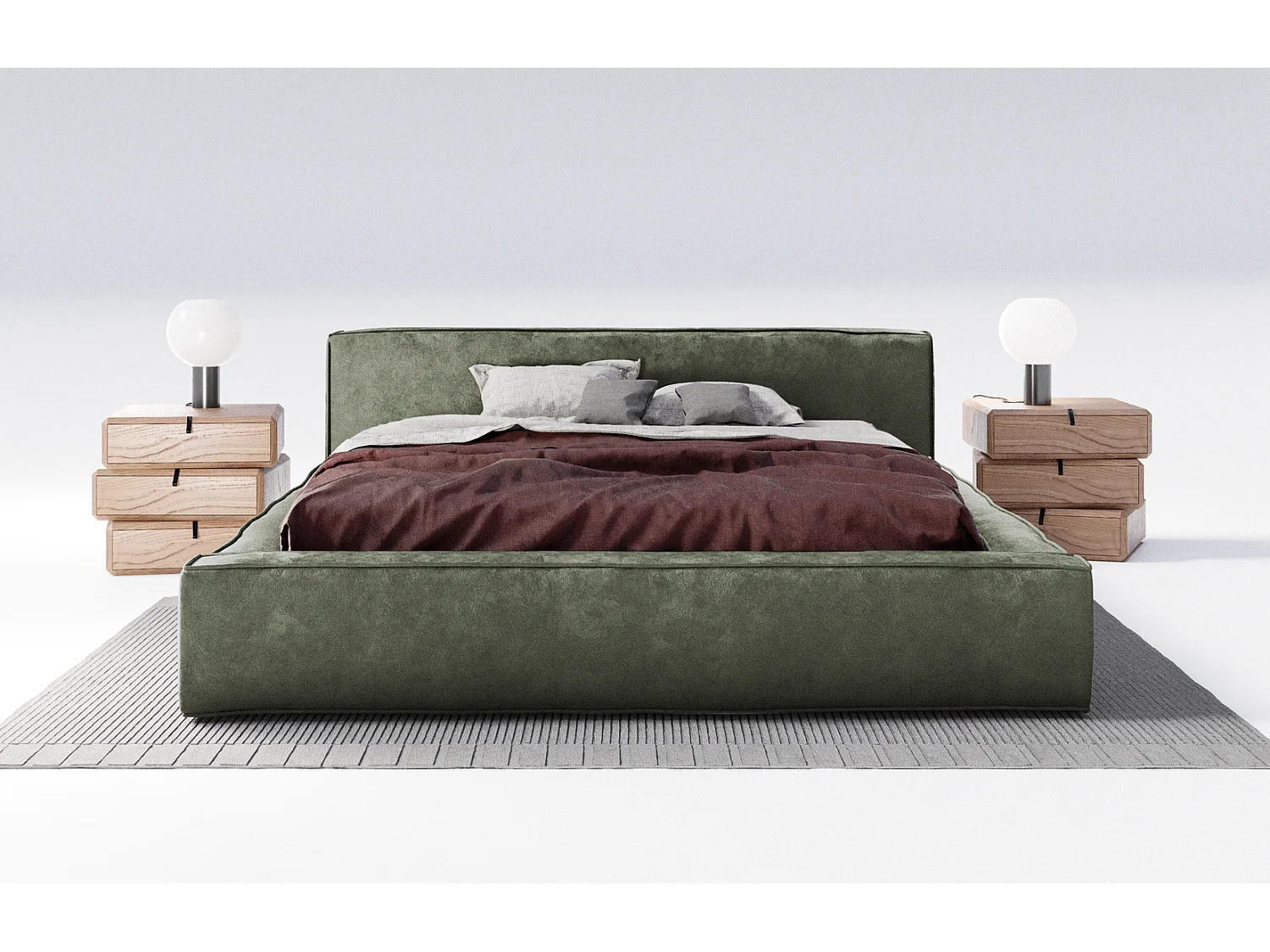 Emporius Lit double avec Rangement 140x200 Bueno - Lit rembourré, Sommier à Lattes, Tête de Lit - Vert (Infinity 10)