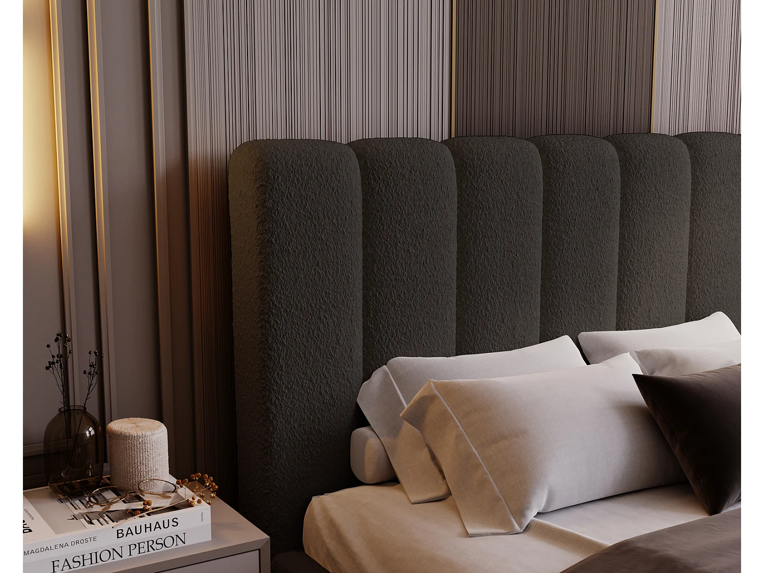 Emporius bed bouclé 200x200 Valetta - Gestoffeerd bed met opbergruimte, luxe bed met lattenbodem en bedlade - tweepersoonsbed 200x200 - Zwart (Anthology 19)