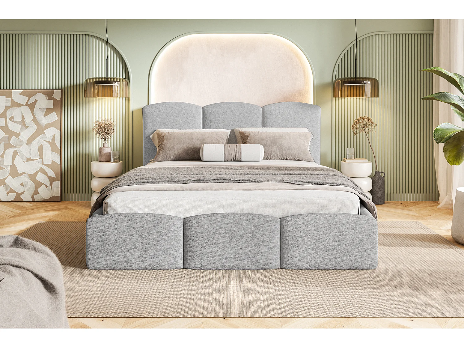 Emporius bed 140x200 Roma Slim - tweepersoonsbed met opbergruimte, lattenbodem - Bouclé Lichtgrijs (Anthology 15)