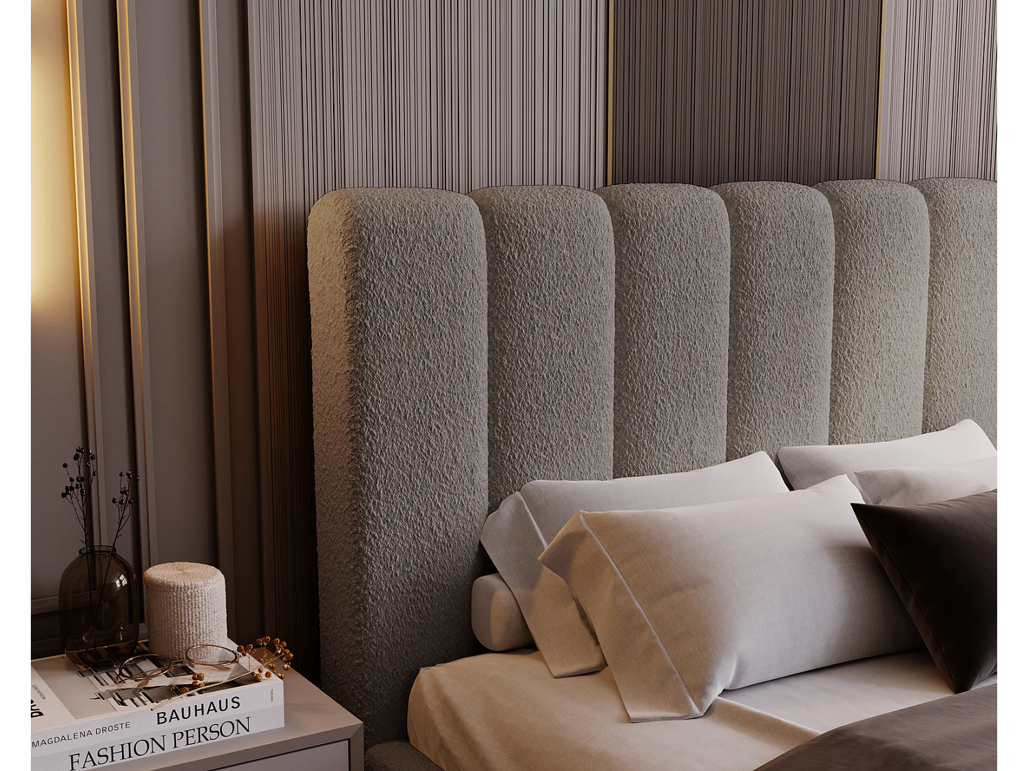 Emporius bed bouclé 160x200 Valetta - Gestoffeerd bed met opbergruimte, luxe bed met lattenbodem en bedlade - tweepersoonsbed 160x200 - Donkergrijs (Anthology 18)