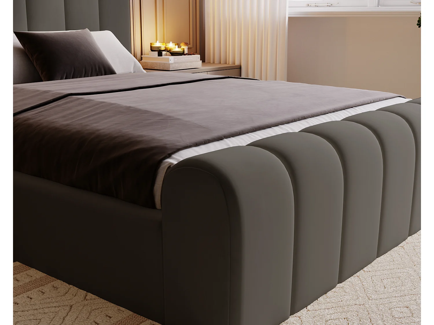 Emporius Polsterbett 180x200 Valetta - Bett mit Bettkasten, Lattenrost & Kopfteil - Hersteller, Doppelbett 180x200 velvet (Dunkelgrau - Amor Velvet 4321)