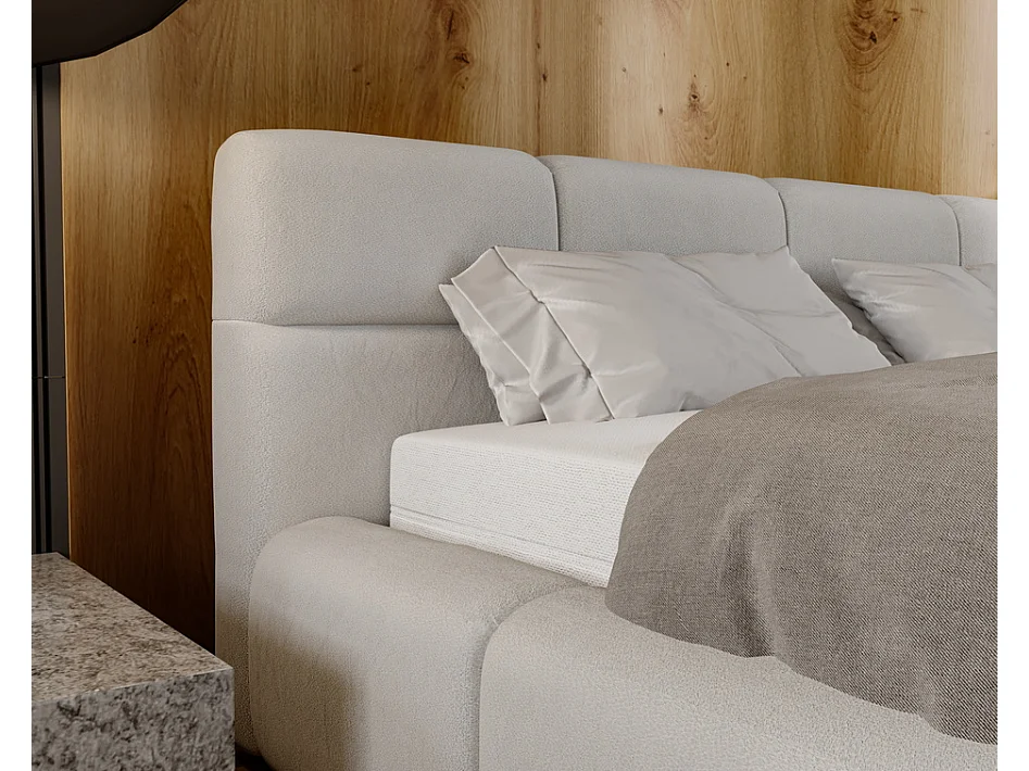 Emporius tweepersoonsbed 140x200, gestoffeerd bed Oslo -  dik foam, lattenbodem, fluwelen - Beige (Solar 3)