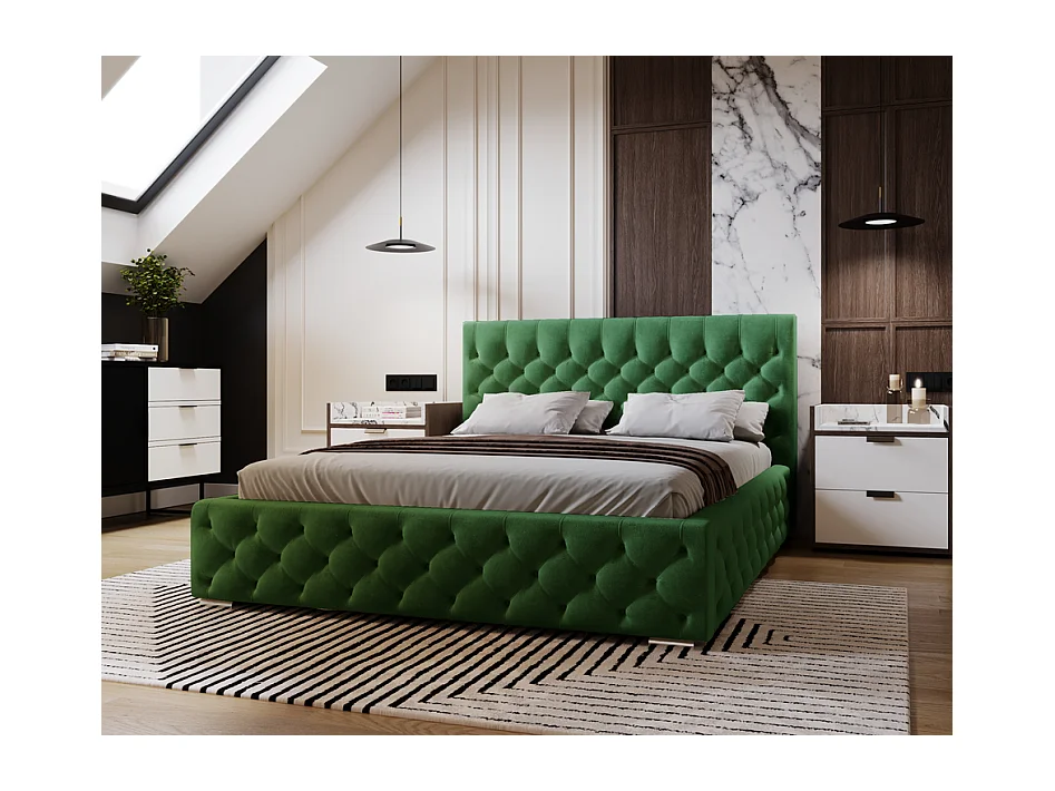 Emporius Lit adulte 140x200 cm avec Rangement Elira - Lit Double, lit rembourré, Lit Adulte avec Tete de Lit - Velvet Vert (Magic Velvet 2225)
