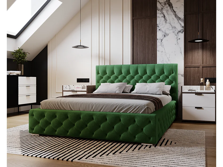 Emporius Lit adulte 140x200 cm avec Rangement Elira - Lit Double, lit rembourré, Lit Adulte avec Tete de Lit - Velvet Vert (Magic Velvet 2225)