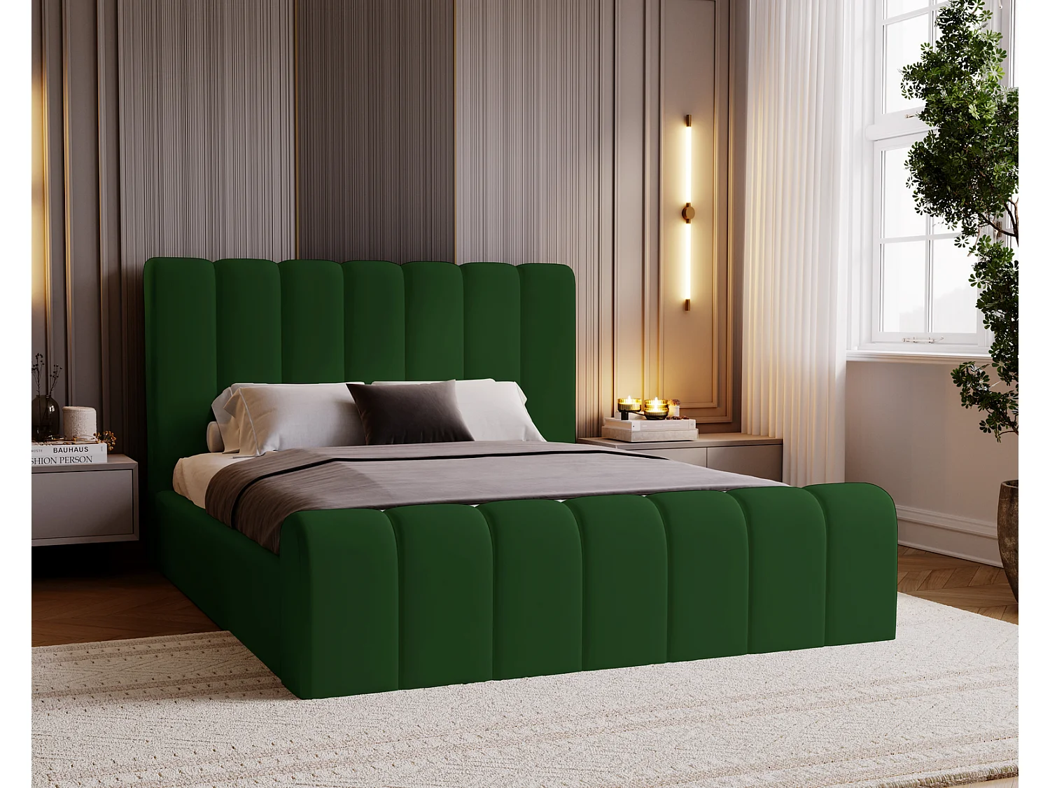 Emporius Lit 200x200 Valetta - Lit Rembourré avec Rangement, Sommier à Lattes, Lit adulte velvet 200x200 - Vert (Amor Velvet 4311)