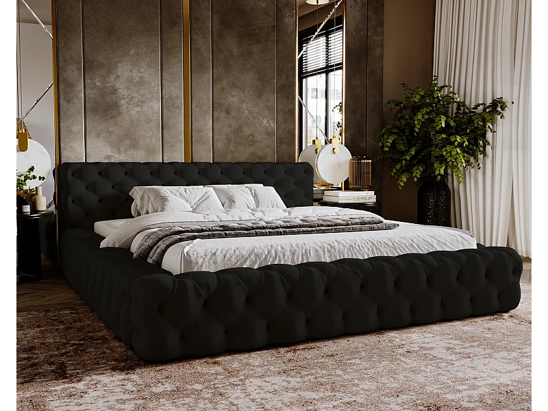 Emporius Lit rembourré avec rangement Vigo, Lit adulte 180x200 cm - Noir (Amor Velvet 4322)