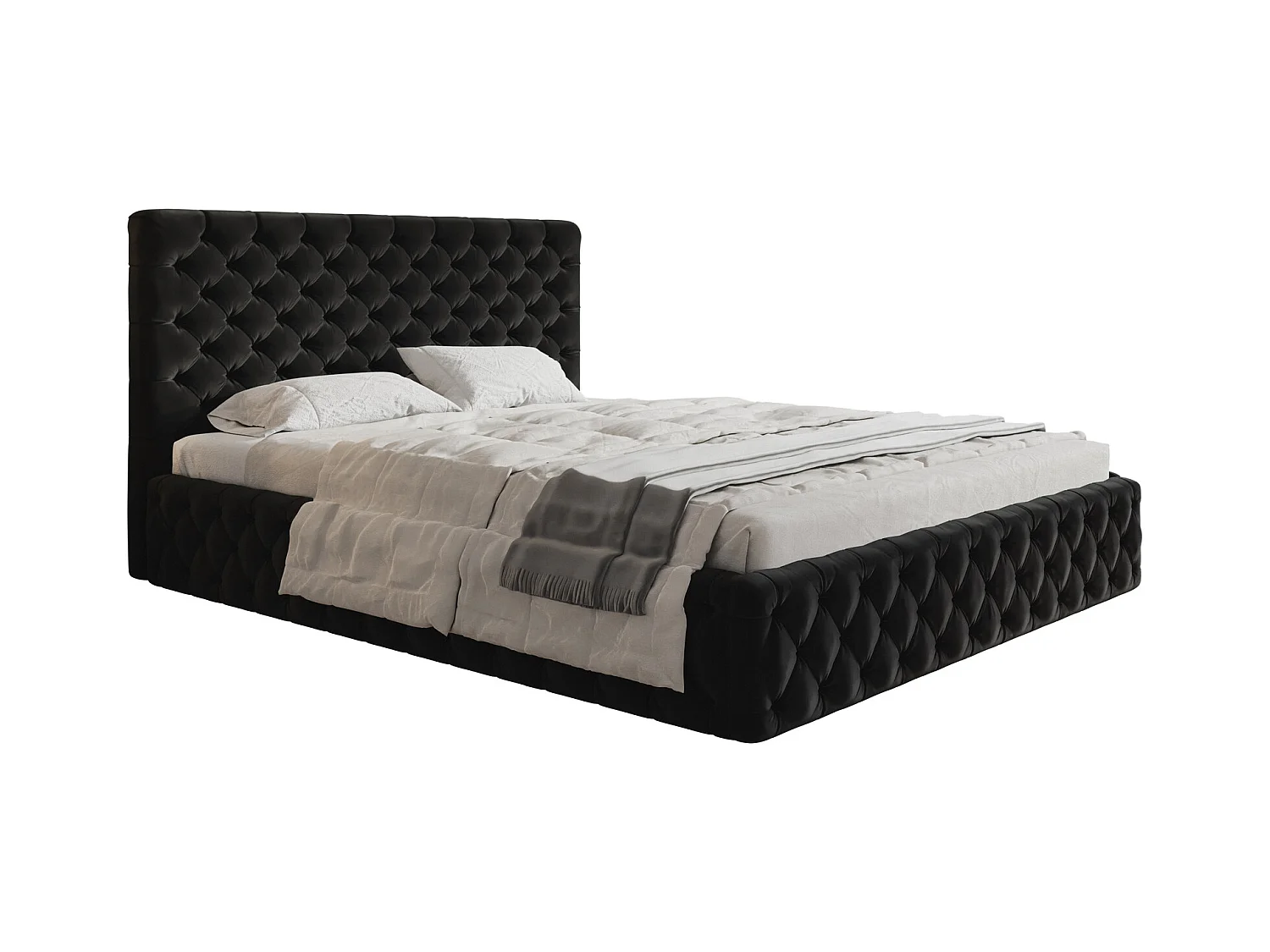 Emporius Lit adulte 140x200 Furis - Lit double avec Rangment - Lit rembourrée, lit chesterfield 140x200 - Velvet Noir (Amor Velvet 4322)