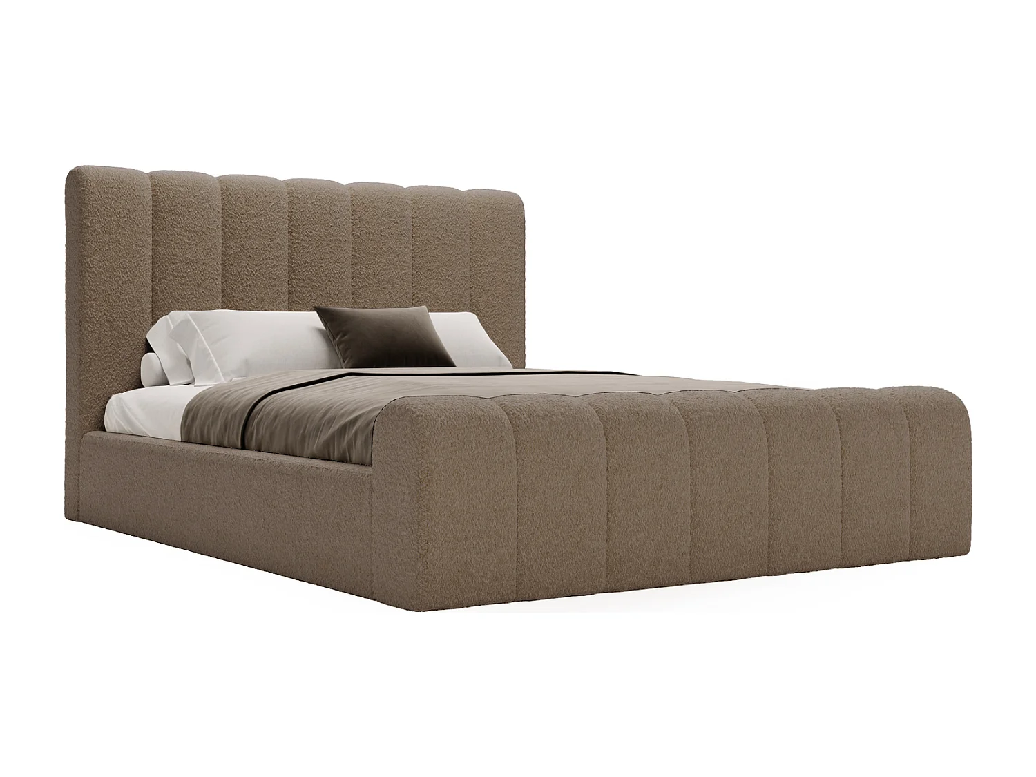 Emporius bed bouclé 140x200 Valetta - Gestoffeerd bed met opbergruimte, luxe bed met lattenbodem en bedlade - tweepersoonsbed 140x200 - Bruin (Anthology 5)