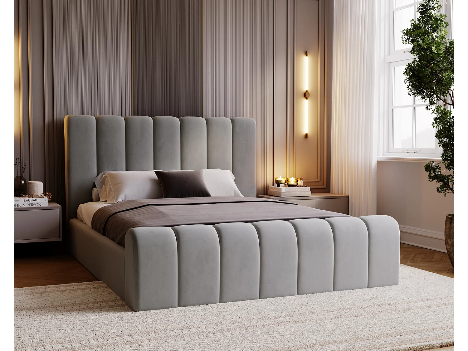 Emporius Polsterbett 200x200 Valetta - Bett mit Bettkasten, Lattenrost & Kopfteil - Hersteller, Doppelbett 200x200 velvet (Hellgrau - Amor Velvet 4318)