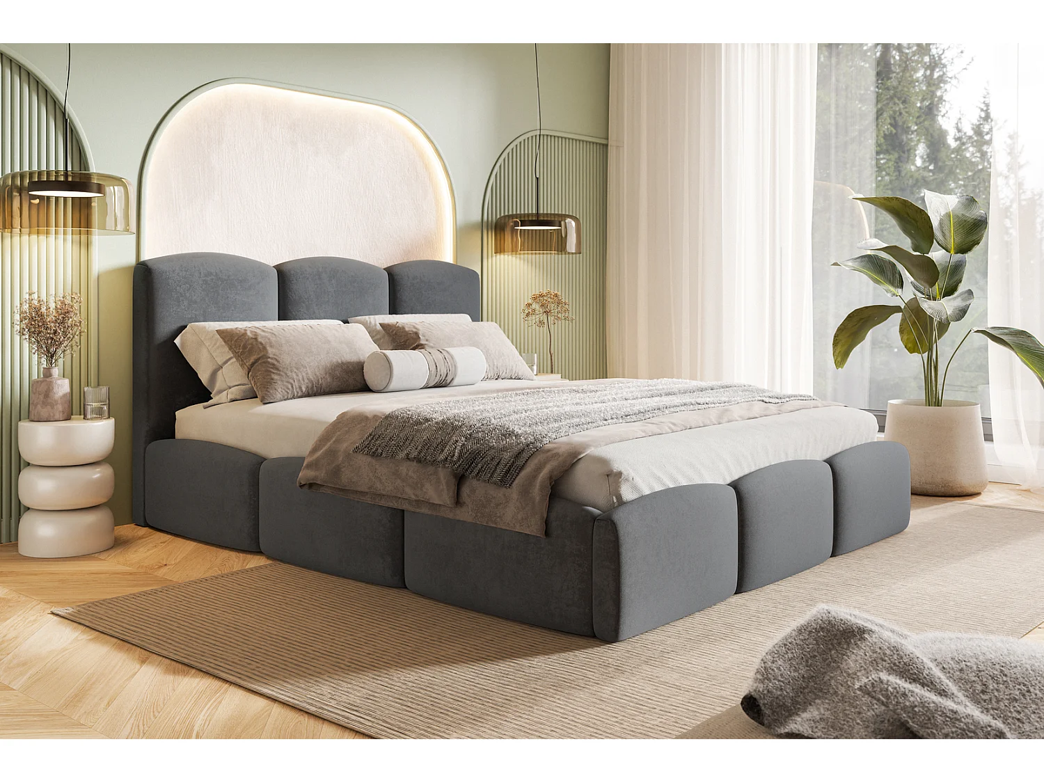 Emporius bed 140x200 Roma Slim - tweepersoonsbed met opbergruimte, lattenbodem - Velvet Donkergrijs (Amor Velvet 4321)