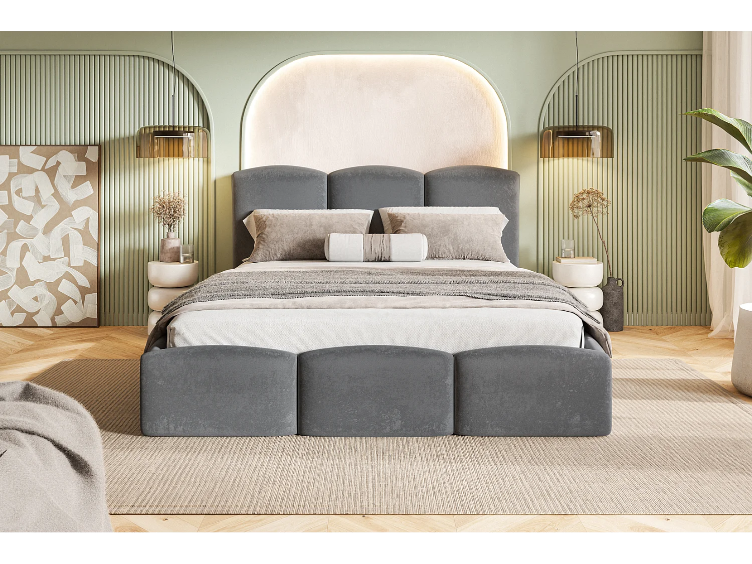 Emporius bed 140x200 Roma Slim - tweepersoonsbed met opbergruimte, lattenbodem - Velvet Donkergrijs (Amor Velvet 4321)