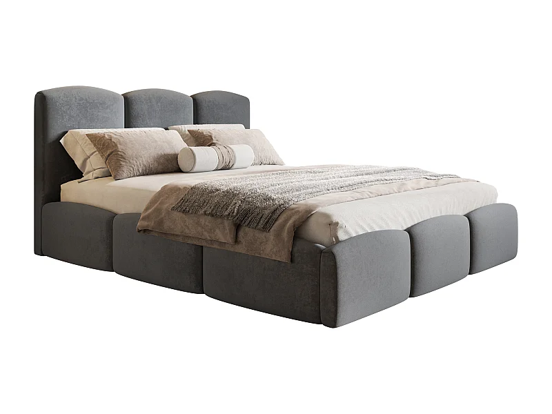 Polsterbett 140x200 Roma Slim mit Bettkasten - Velvet stoff, dickem Schaumstoff (Dunkelgrau  - Amor Velvet 4321)