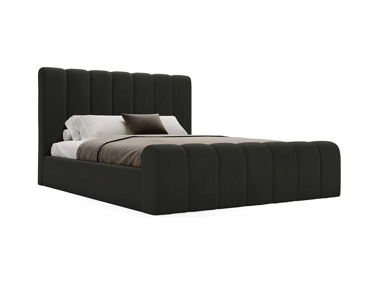 Emporius bed 180x200 Valetta - tweepersoonsbed met opbergruimte, luxe bed met lattenbodem en bedlade - Gestoffeerd bed 180x200 - Zwart (Amor Velvet 4322)