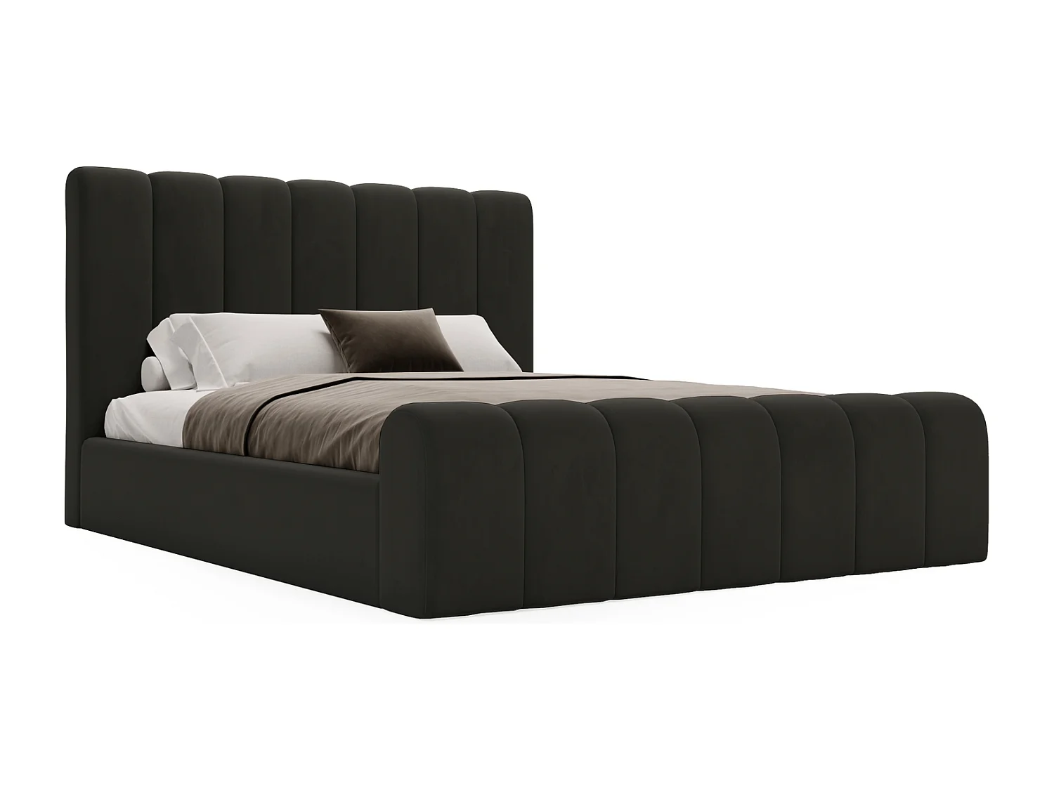 Emporius bed 180x200 Valetta - tweepersoonsbed met opbergruimte, luxe bed met lattenbodem en bedlade - Gestoffeerd bed 180x200 - Zwart (Amor Velvet 4322)