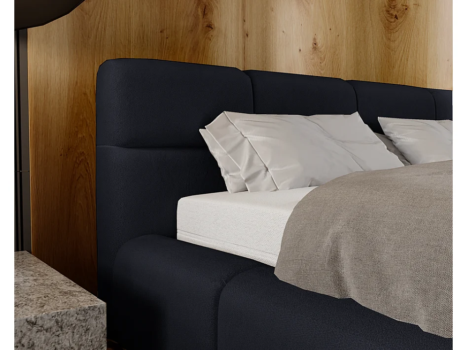 Emporius tweepersoonsbed 160x200, gestoffeerd bed Oslo -  dik foam, lattenbodem, fluwelen - Zwart (Solar 99)