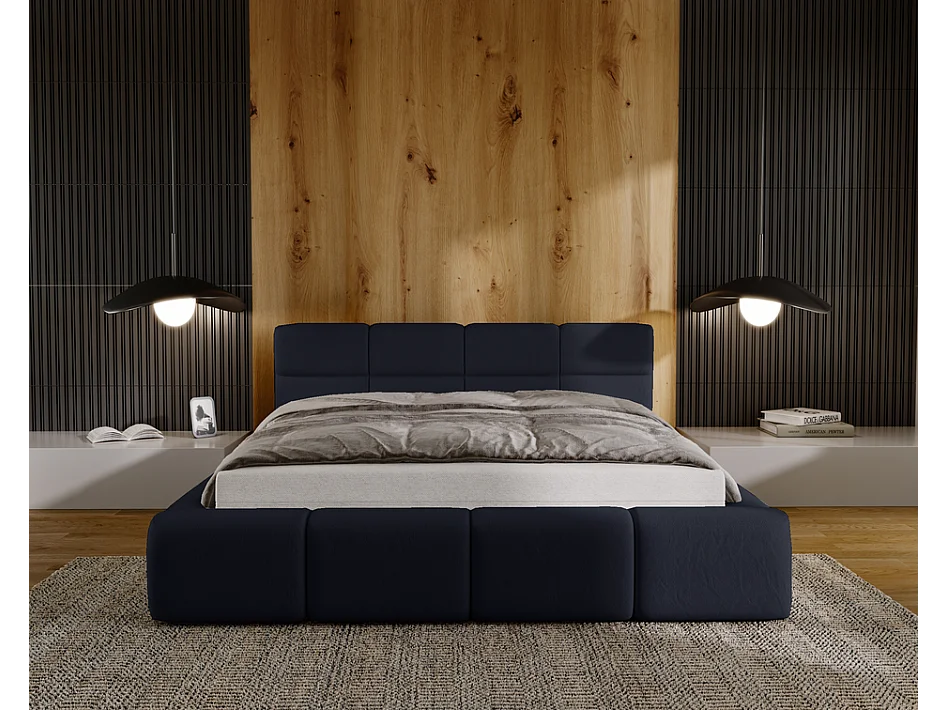 Emporius tweepersoonsbed 160x200, gestoffeerd bed Oslo -  dik foam, lattenbodem, fluwelen - Zwart (Solar 99)