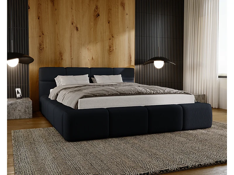 Emporius Lit rembourré 160x200, Lit adulte avec Rangement Oslo - Tete de Lit, Velvet, lit double - Noir (Solar 99)
