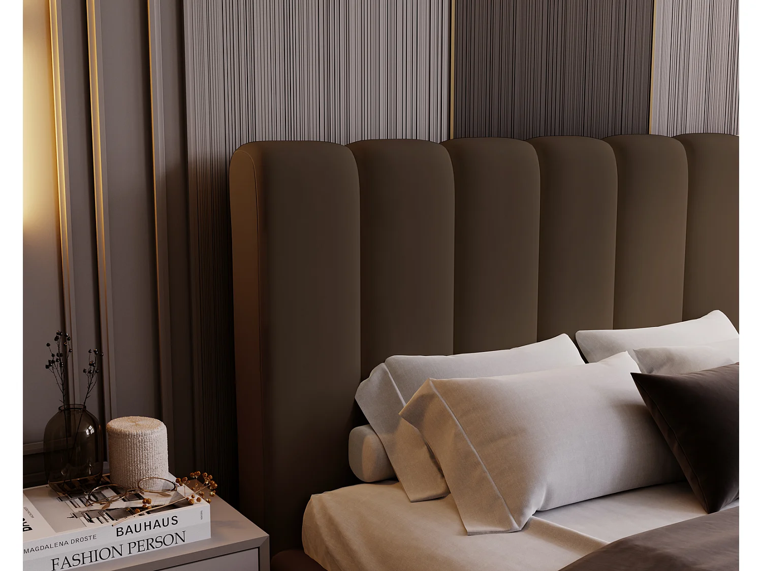 Emporius Lit 140x200 Valetta - Lit Rembourré avec Rangement, Sommier à Lattes, Lit adulte velvet 140x200 - Brun (Amor Velvet 4301)