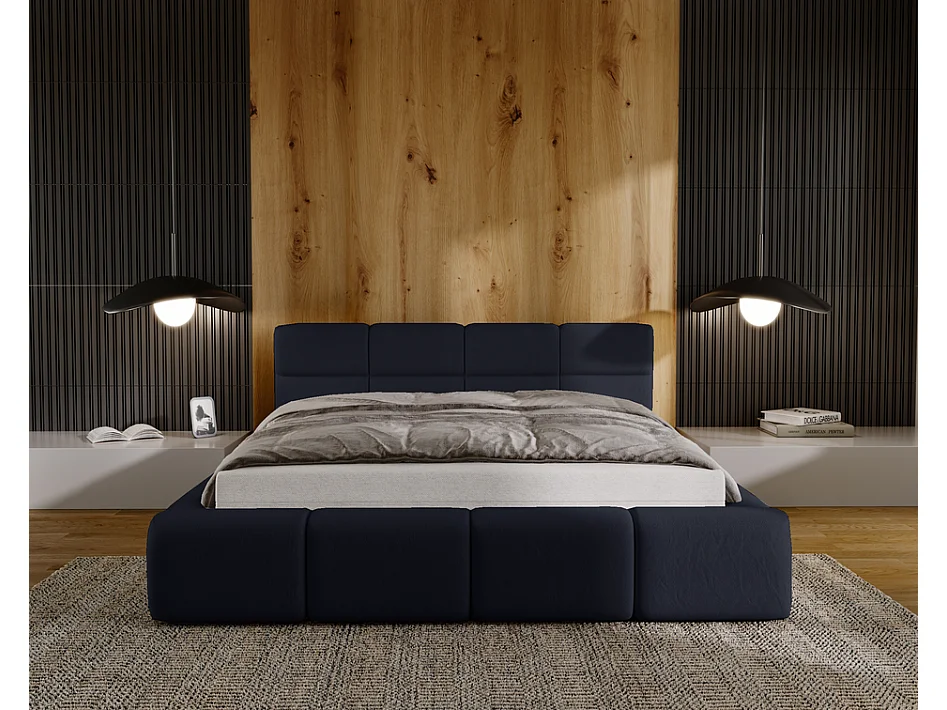 Emporius Lit rembourré 140x200, Lit adulte avec Rangement Oslo - Tete de Lit, Velvet, lit double - Noir (Solar 99)