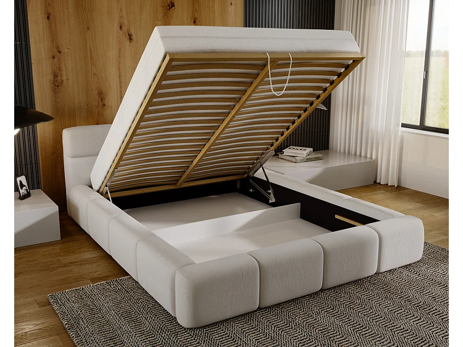 Emporius Lit rembourré 140x200, Lit adulte avec Rangement Oslo - Tete de Lit, Velvet, lit double - Noir (Solar 99)