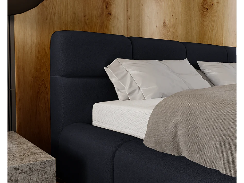 Emporius tweepersoonsbed 140x200, gestoffeerd bed Oslo -  dik foam, lattenbodem, fluwelen - Zwart (Solar 99)