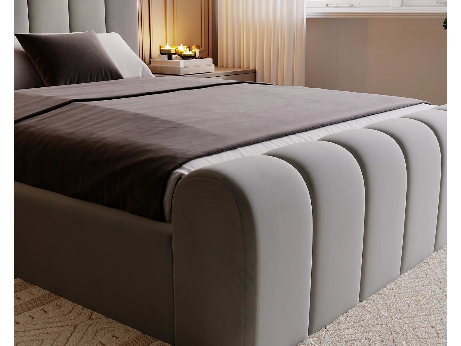 Emporius bed 140x200 Valetta - tweepersoonsbed met opbergruimte, luxe bed met lattenbodem en bedlade - Gestoffeerd bed 140x200 - Lichtgrijs (Amor Velvet 4318)