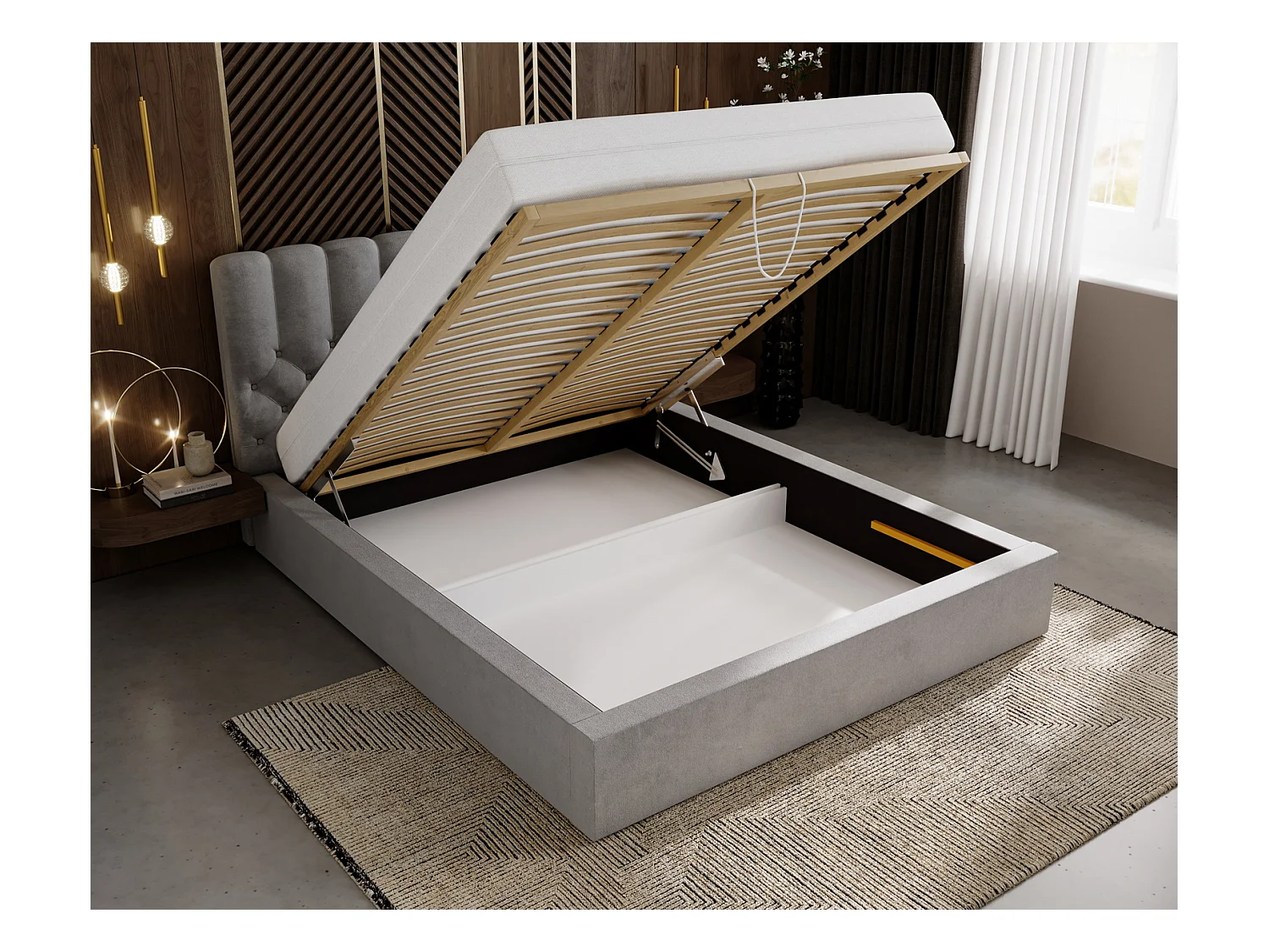 Emporius Lit rembourré 160x200 Sevilla - tête de lit, Haute rembourrée, Rangement - Lit chesterfield Vert (Magic Velvet 2225)