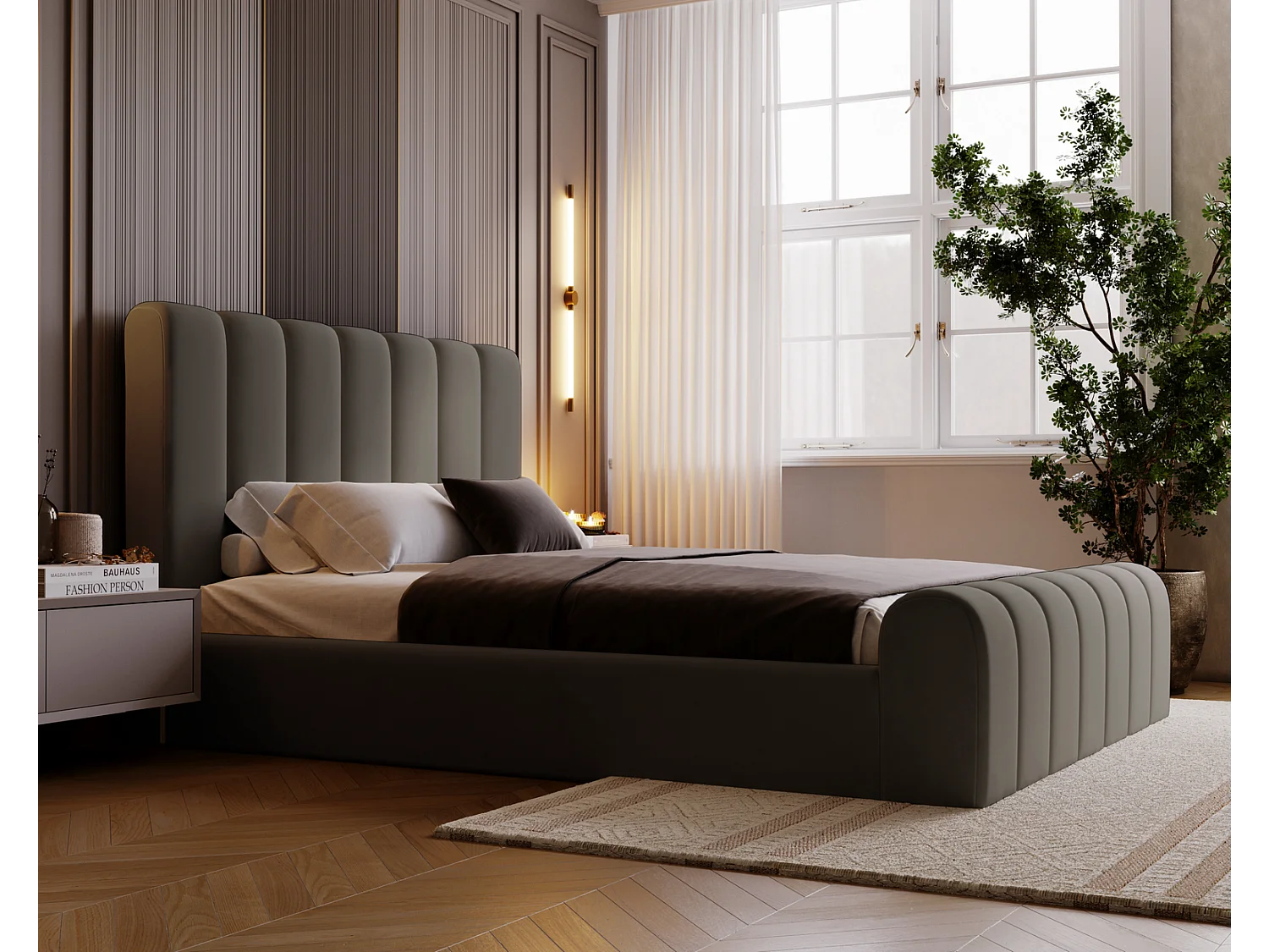 Emporius bed 140x200 Valetta - tweepersoonsbed met opbergruimte, luxe bed met lattenbodem en bedlade - Gestoffeerd bed 140x200 - Donkergrijs (Amor Velvet 4321)