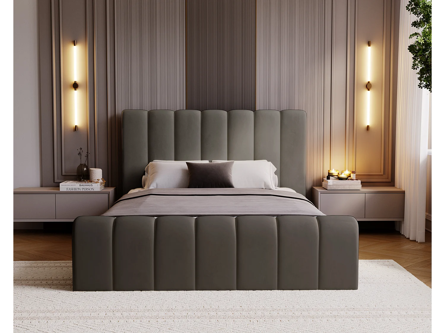 Emporius bed 140x200 Valetta - tweepersoonsbed met opbergruimte, luxe bed met lattenbodem en bedlade - Gestoffeerd bed 140x200 - Donkergrijs (Amor Velvet 4321)