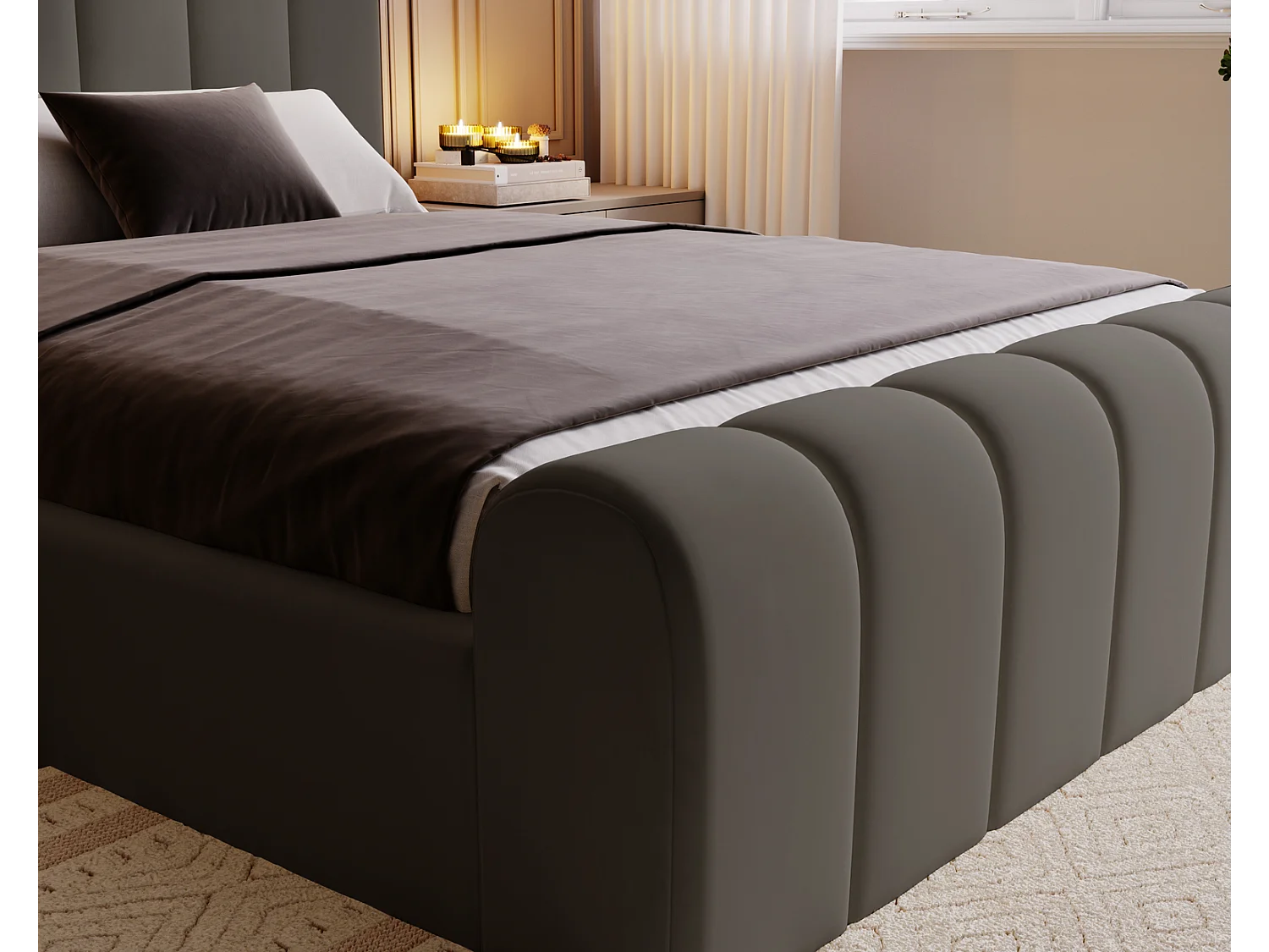 Emporius bed 140x200 Valetta - tweepersoonsbed met opbergruimte, luxe bed met lattenbodem en bedlade - Gestoffeerd bed 140x200 - Donkergrijs (Amor Velvet 4321)